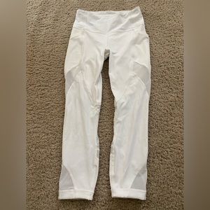 Lululemon Size 6 Invigorate White Cropped Mesh Leggings with Pockets